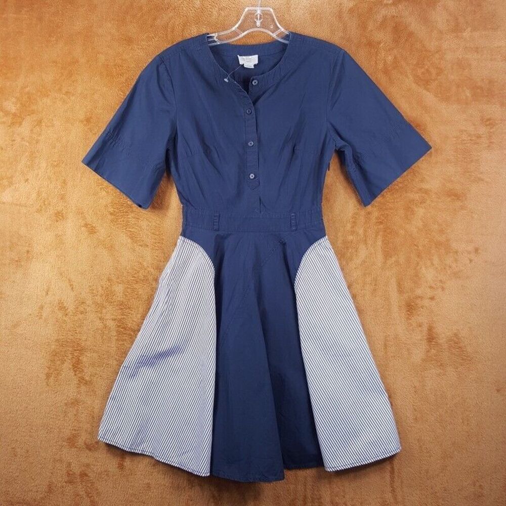 JASON WU Womens Dress Size 0 Blue Stripe Fit Flare Button Up Shirt Cotton